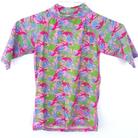UV Skinz Rash Guard Girls Size 10 UPF 50+, Pink, Green Swim Top Sun Protection - Picture 1 of 4